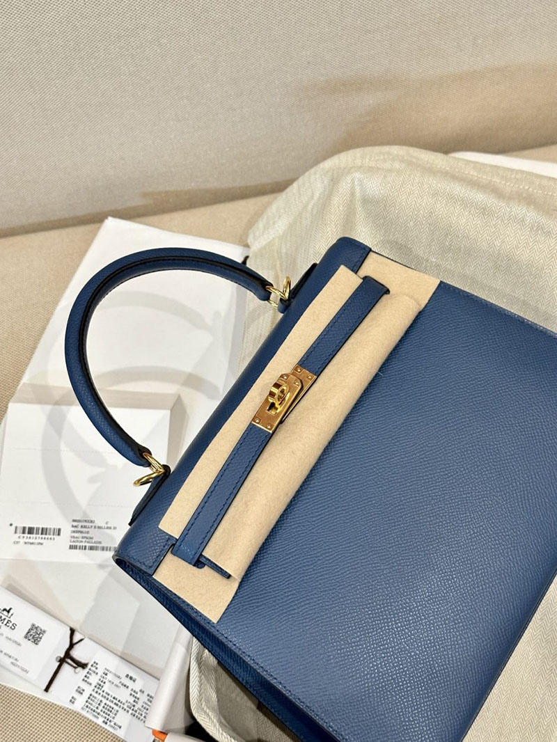 エルメス HERMES ケリー25 外縫い ブルーアガット ヴォーエプソン ゴールド金具 2412868 エルメスケリー風バッグ - 画像 (5)