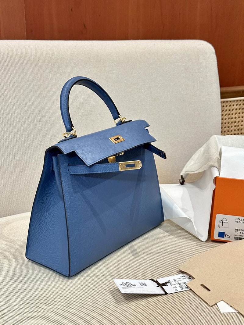 エルメス HERMES ケリー25 外縫い ブルーアガット ヴォーエプソン ゴールド金具 2412868 エルメスケリー風バッグ - 画像 (4)