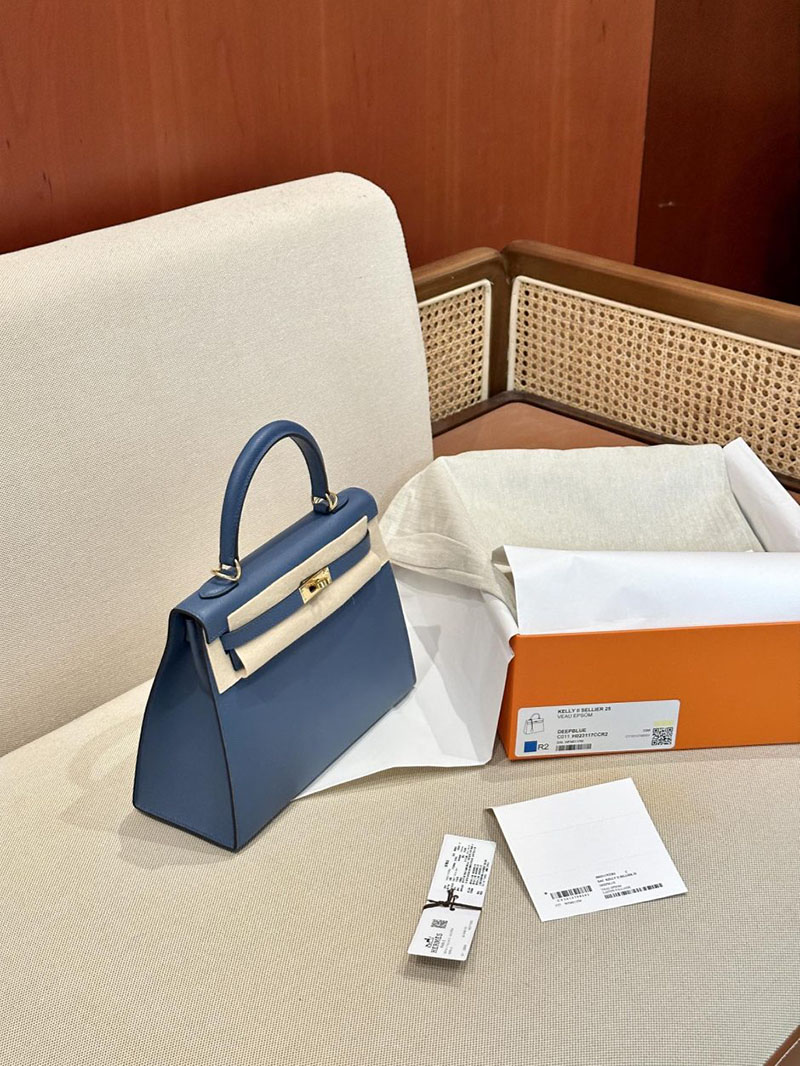 エルメス HERMES ケリー25 外縫い ブルーアガット ヴォーエプソン ゴールド金具 2412868 エルメスケリー風バッグ - 画像 (3)