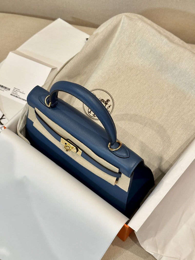 エルメス HERMES ケリー25 外縫い ブルーアガット ヴォーエプソン ゴールド金具 2412868 エルメスケリー風バッグ - 画像 (2)