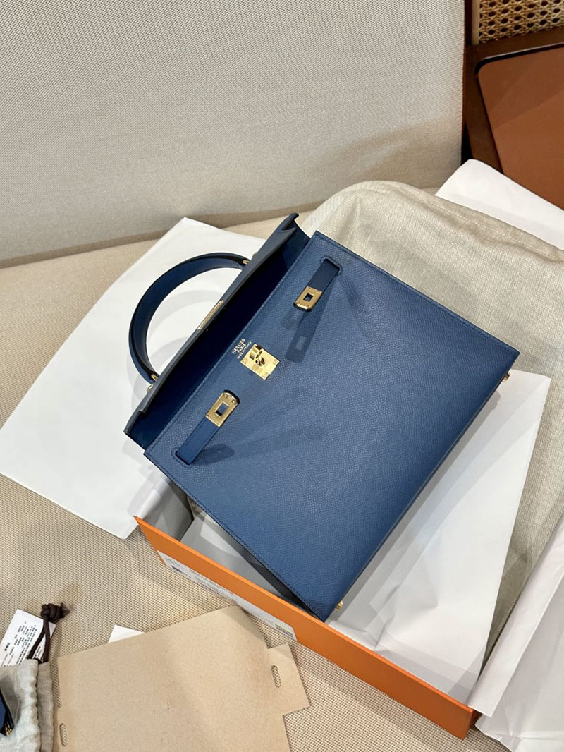 エルメス HERMES ケリー25 外縫い ブルーアガット ヴォーエプソン ゴールド金具 2412868 エルメスケリー風バッグ - 画像 (12)