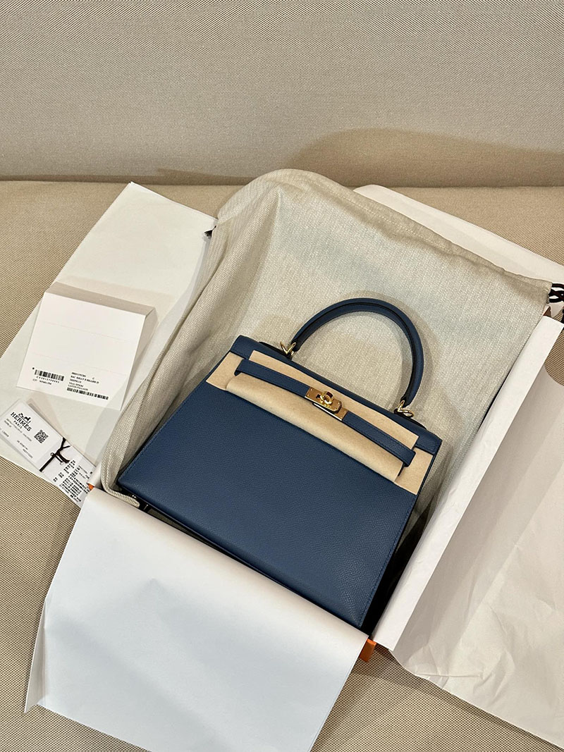 エルメス HERMES ケリー25 外縫い ブルーアガット ヴォーエプソン ゴールド金具 2412868 エルメスケリー風バッグ - 画像 (11)