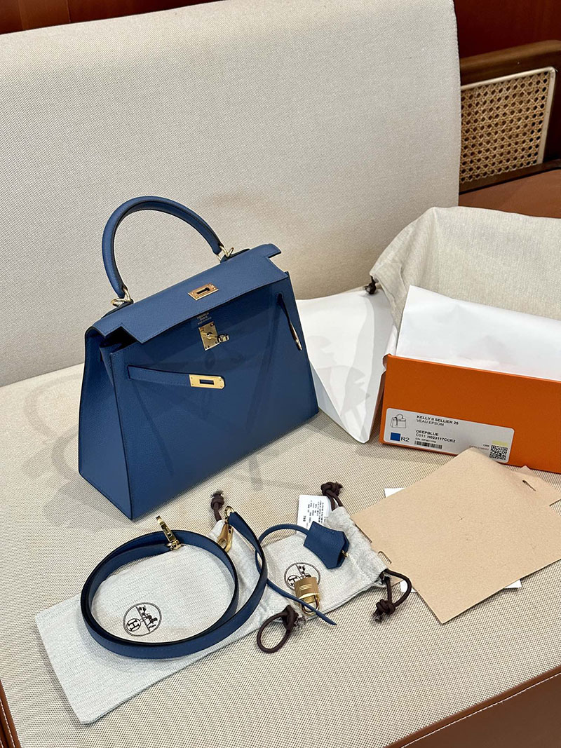 エルメス HERMES ケリー25 外縫い ブルーアガット ヴォーエプソン ゴールド金具 2412868 エルメスケリー風バッグ - 画像 (9)