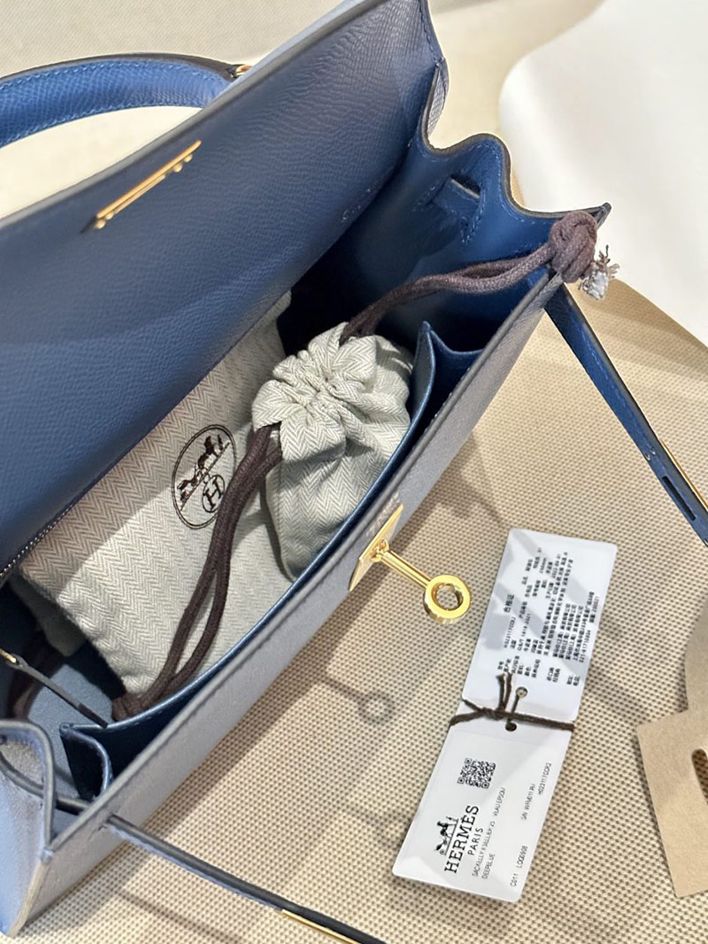 エルメス HERMES ケリー25 外縫い ブルーアガット ヴォーエプソン ゴールド金具 2412868 エルメスケリー風バッグ - 画像 (7)