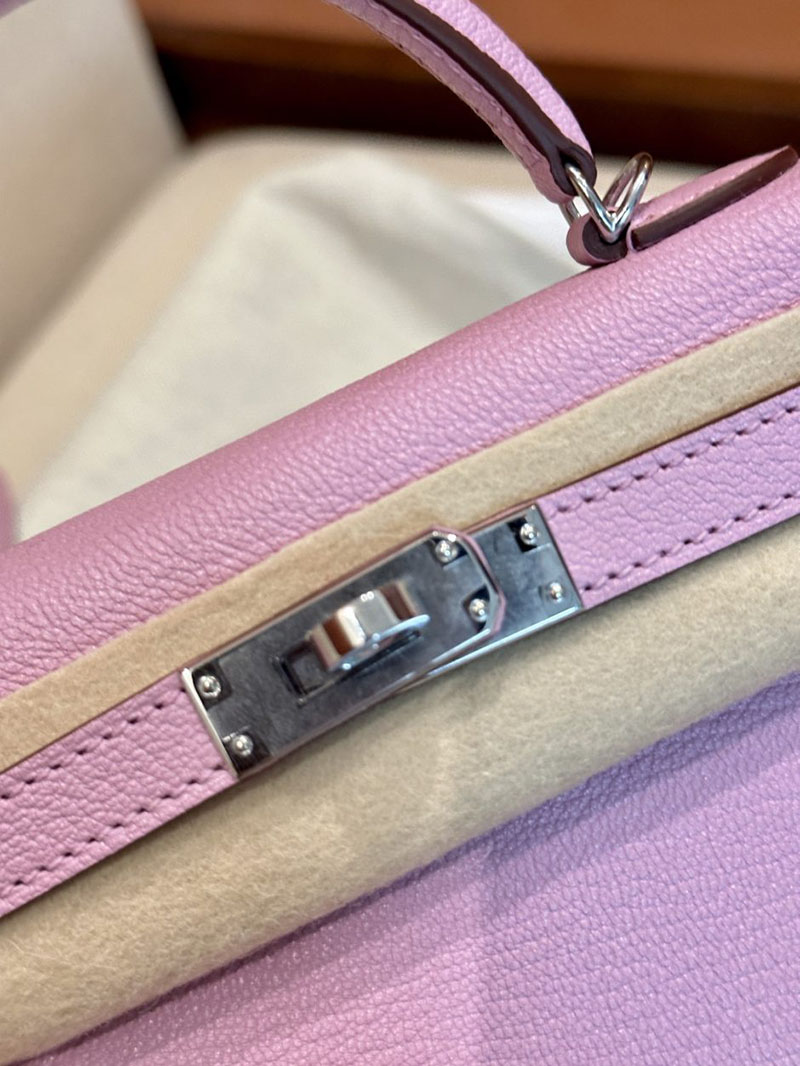エルメス ケリーミニ 20 外縫い モーヴシルベストル シェブルミゾル シルバー金具 2412870 手提げバッグ 小さめおしゃれ - 画像 (3)