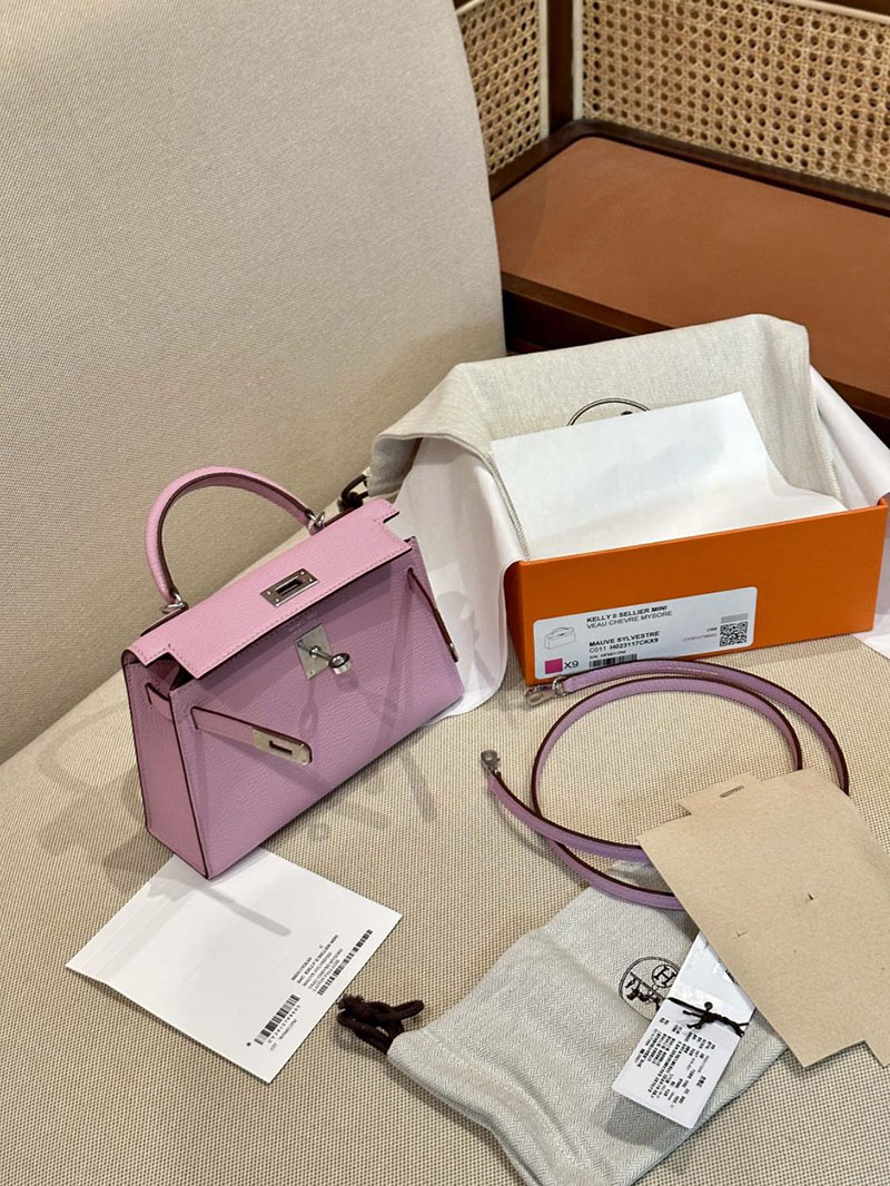 エルメス ケリーミニ 20 外縫い モーヴシルベストル シェブルミゾル シルバー金具 2412870 手提げバッグ 小さめおしゃれ - 画像 (14)