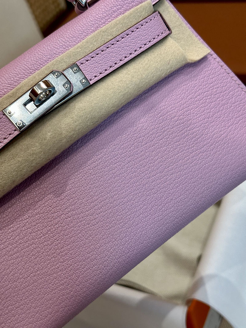 エルメス ケリーミニ 20 外縫い モーヴシルベストル シェブルミゾル シルバー金具 2412870 手提げバッグ 小さめおしゃれ - 画像 (12)
