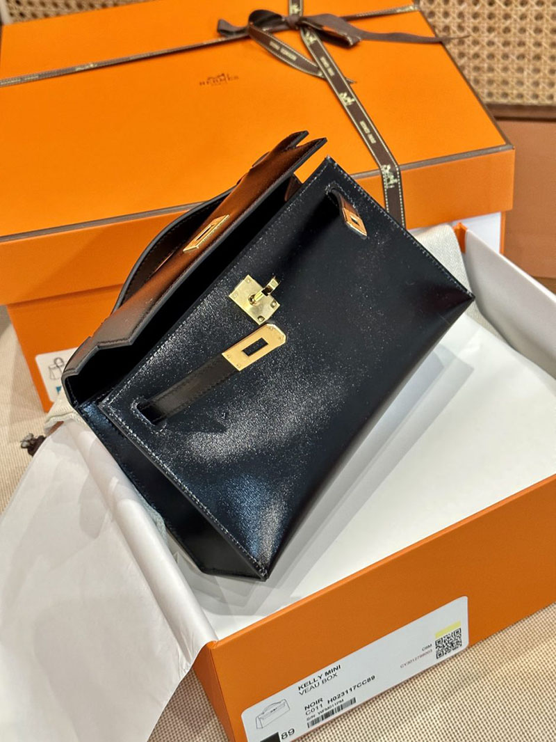 エルメス HERMES ポシェットケリー 黒 ブラック ボックスカーフ ゴールド金具 2412877 ポシェットケリー ストラップ - 画像 (3)
