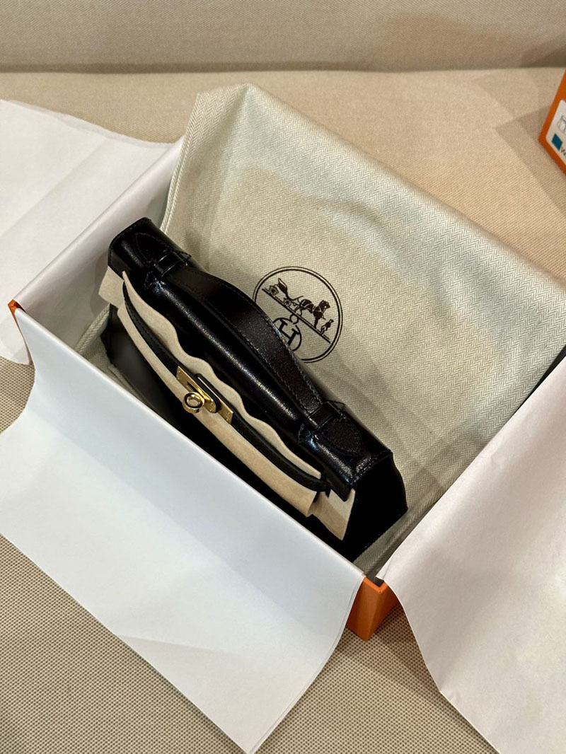 エルメス HERMES ポシェットケリー 黒 ブラック ボックスカーフ ゴールド金具 2412877 ポシェットケリー ストラップ - 画像 (2)