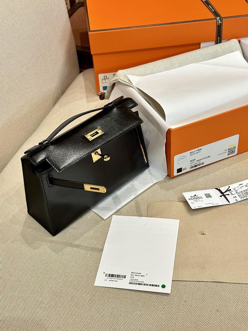 エルメス HERMES ポシェットケリー 黒 ブラック ボックスカーフ ゴールド金具 2412877 ポシェットケリー ストラップ - 画像 (12)