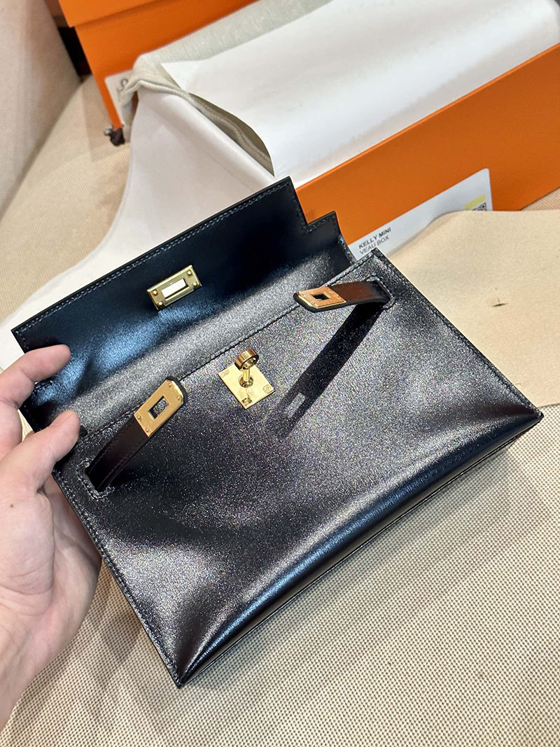 エルメス HERMES ポシェットケリー 黒 ブラック ボックスカーフ ゴールド金具 2412877 ポシェットケリー ストラップ - 画像 (11)
