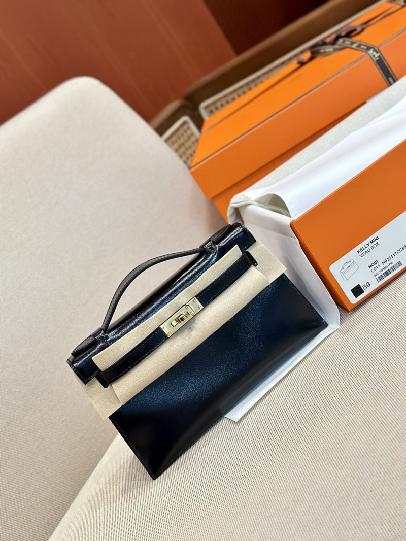エルメス HERMES ポシェットケリー 黒 ブラック ボックスカーフ ゴールド金具 2412877 ポシェットケリー ストラップ - 画像 (8)