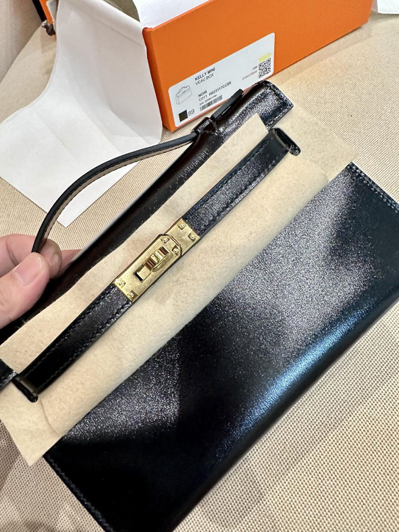 エルメス HERMES ポシェットケリー 黒 ブラック ボックスカーフ ゴールド金具 2412877 ポシェットケリー ストラップ - 画像 (7)