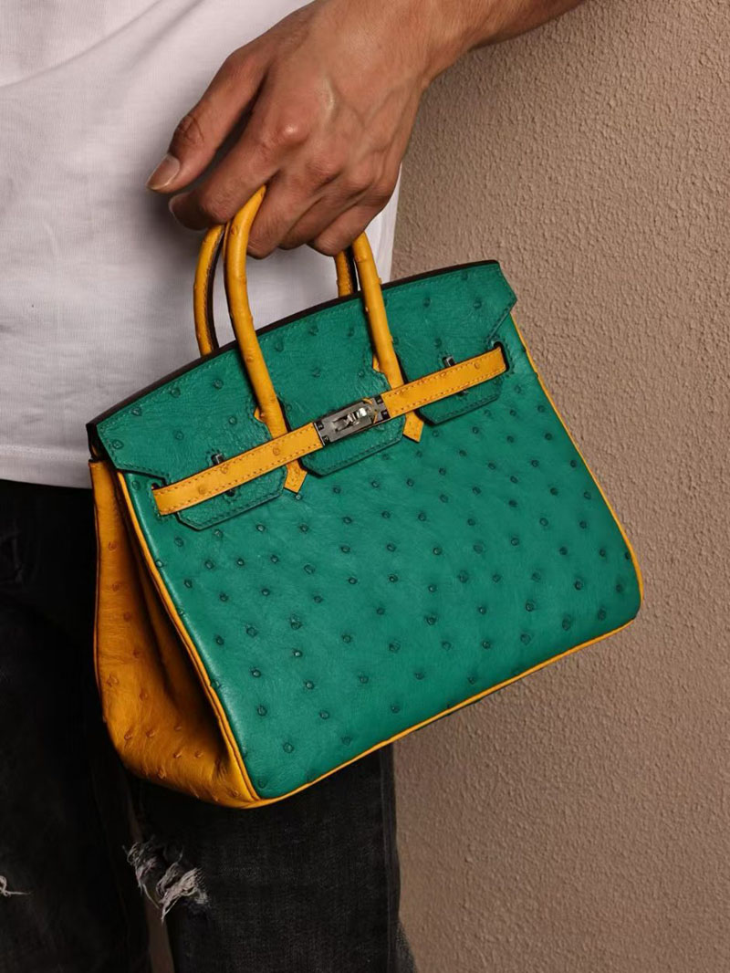 エルメス バーキン25 パーソナル ヴェールヴェルティゴ/ジョーヌアンブル オーストリッチ シルバー金具 2412895 オーストリッチ バーキン25 定価 - 画像 (2)