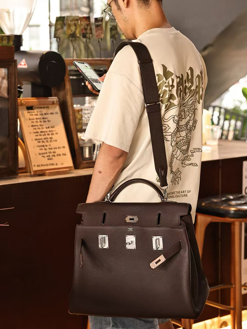 エルメス メンズバッグ 人気 HERMES ケリー 42cm 内縫い エベンヌ トゴ シルバー金具 2412901 ケリーバッグ メンズ - 画像 (9)