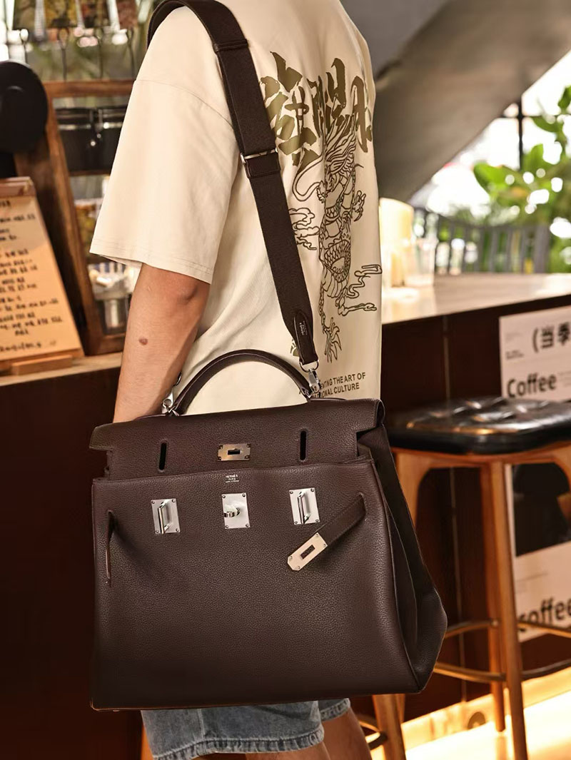 エルメス メンズバッグ 人気 HERMES ケリー 42cm 内縫い エベンヌ トゴ シルバー金具 2412901 ケリーバッグ メンズ - 画像 (8)