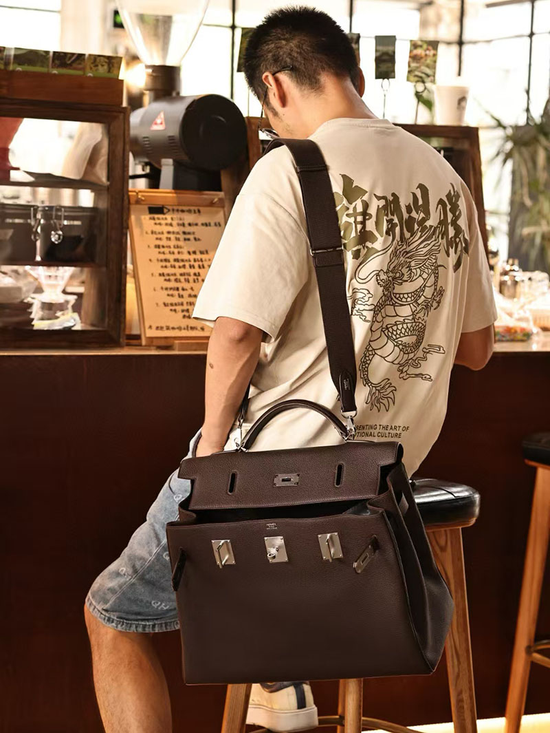 エルメス メンズバッグ 人気 HERMES ケリー 42cm 内縫い エベンヌ トゴ シルバー金具 2412901 ケリーバッグ メンズ - 画像 (5)