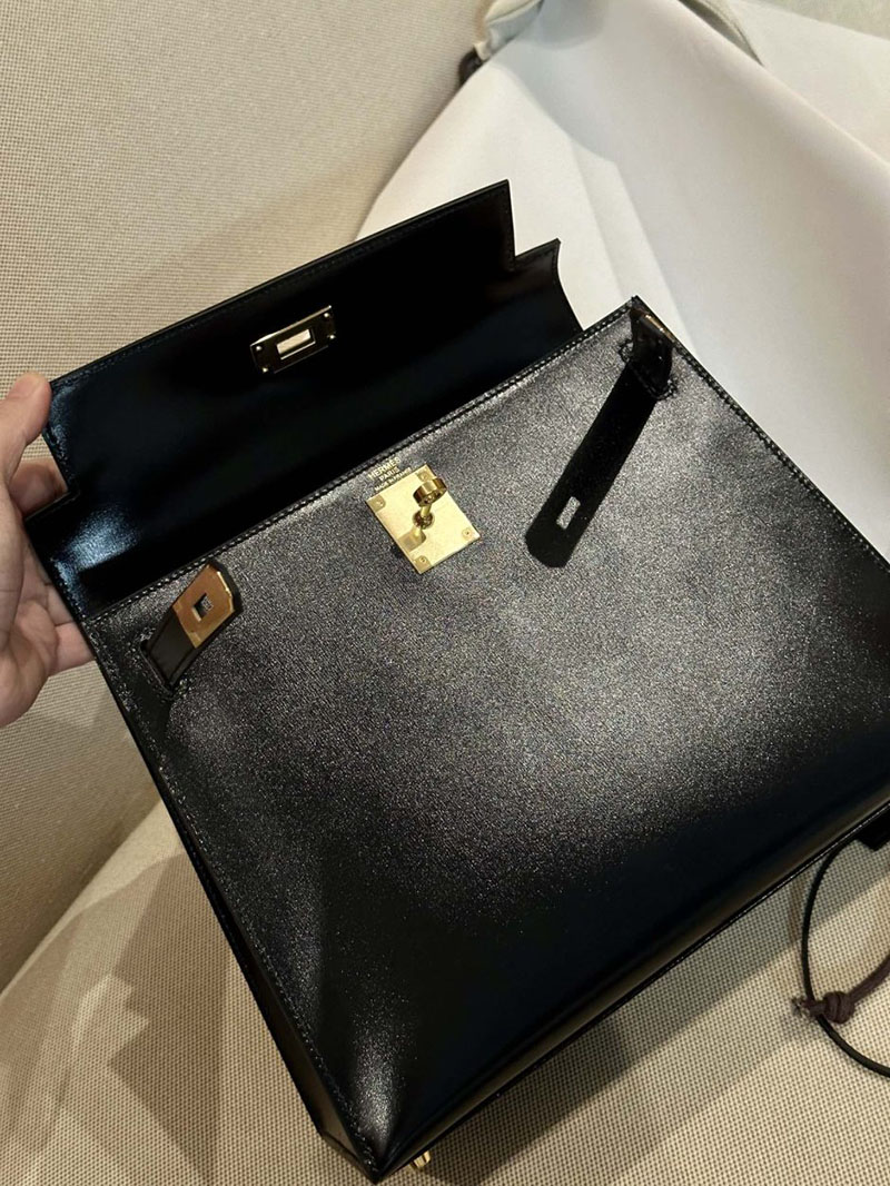 エルメス HERMES ケリー28 外縫い 黒 ブラック ボックスカーフ ゴールド金具 2412906 ケリー28 ボックスカーフ - 画像 (13)