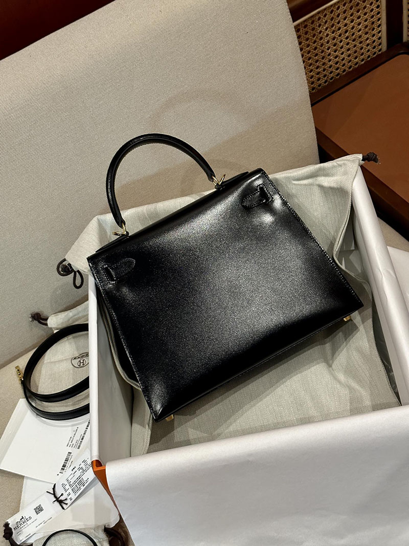 エルメス HERMES ケリー28 外縫い 黒 ブラック ボックスカーフ ゴールド金具 2412906 ケリー28 ボックスカーフ - 画像 (11)