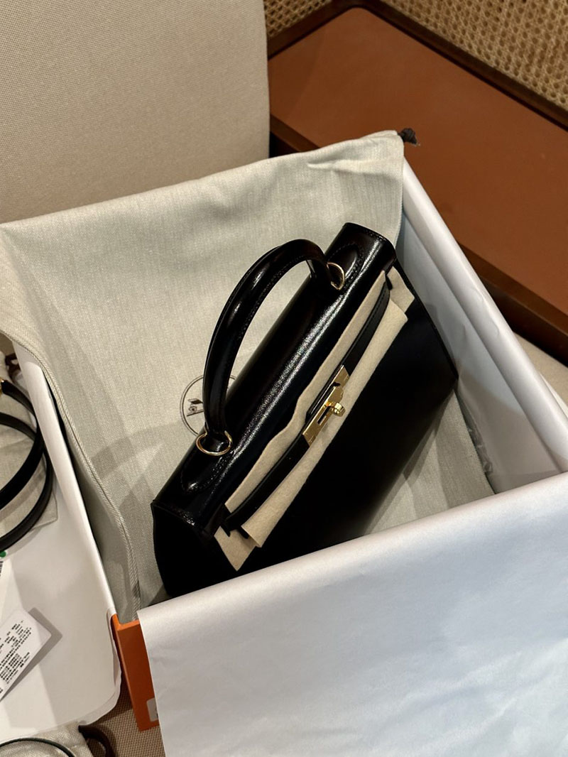 エルメス HERMES ケリー28 外縫い 黒 ブラック ボックスカーフ ゴールド金具 2412906 ケリー28 ボックスカーフ - 画像 (10)