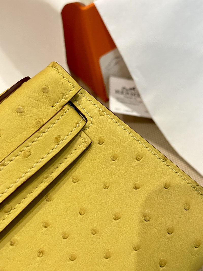 エルメス HERMES ケリーミニ 20 外縫い ライム オーストリッチ シルバー金具 2412919 ミニバッグ ショルダー 軽い - 画像 (11)