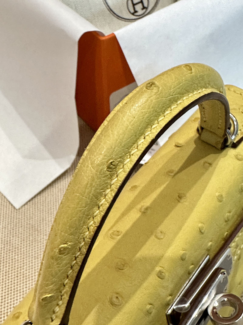 エルメス HERMES ケリーミニ 20 外縫い ライム オーストリッチ シルバー金具 2412919 ミニバッグ ショルダー 軽い - 画像 (6)