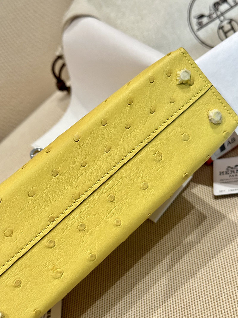 エルメス HERMES ケリーミニ 20 外縫い ライム オーストリッチ シルバー金具 2412919 ミニバッグ ショルダー 軽い - 画像 (5)