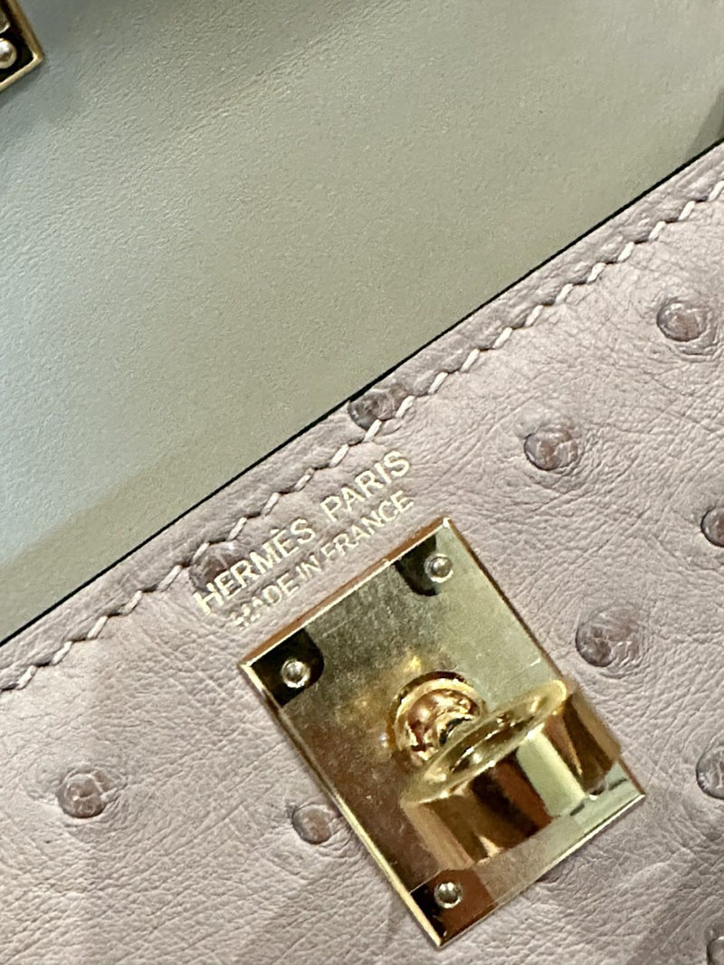 エルメス HERMES ケリーミニ 20 外縫い トゥルティールグレー オーストリッチ ゴールド金具 2412921 ミニバッグ ブランド お手頃 - 画像 (3)