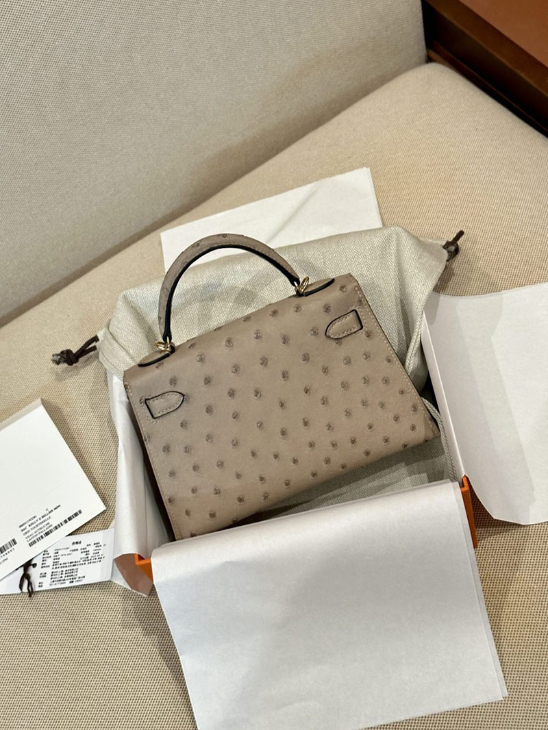エルメス HERMES ケリーミニ 20 外縫い トゥルティールグレー オーストリッチ ゴールド金具 2412921 ミニバッグ ブランド お手頃 - 画像 (2)