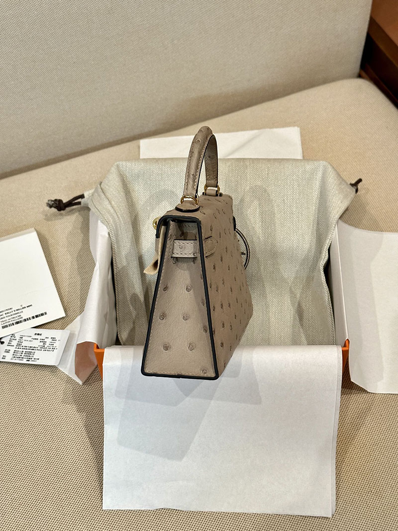 エルメス HERMES ケリーミニ 20 外縫い トゥルティールグレー オーストリッチ ゴールド金具 2412921 ミニバッグ ブランド お手頃 - 画像 (10)