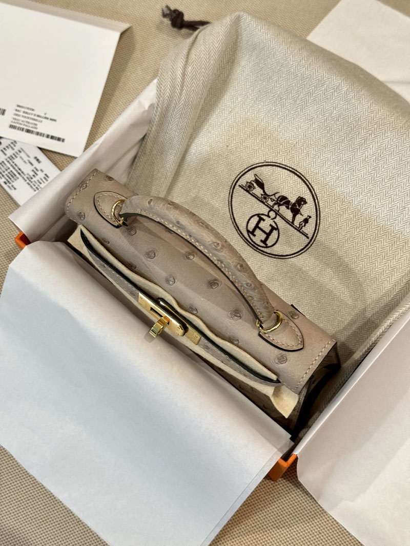 エルメス HERMES ケリーミニ 20 外縫い トゥルティールグレー オーストリッチ ゴールド金具 2412921 ミニバッグ ブランド お手頃 - 画像 (9)