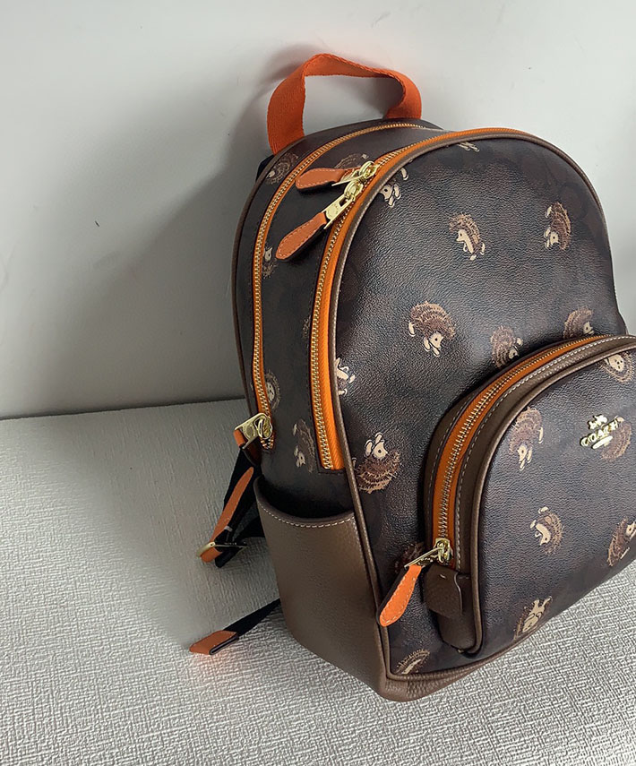 コーチ コート バックパック・シグネチャー キャンバス・ヘッジホッグ プリント CC429 IMXAQ ウォルナット×ブラック ゴールド金具 コーチ リュック アウトレット - 画像 (7)