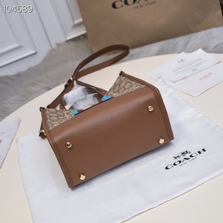 最高級 コーチバッグコピー デンプシー トート 22 シグネチャー ジャカード C5637 IMT1O タン/ブラウン ゴールド金具 コーチ トートバッグ キャンバス - 画像 (4)