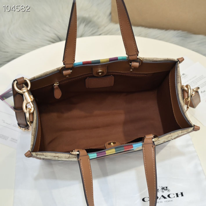 コーチ デンプシー シグネチャー 2WAY ハンドバッグ c5794 IMVGB カーキ/サドル マルチ ゴールド金具 コーチ トートバッグ キャンバス - 画像 (2)