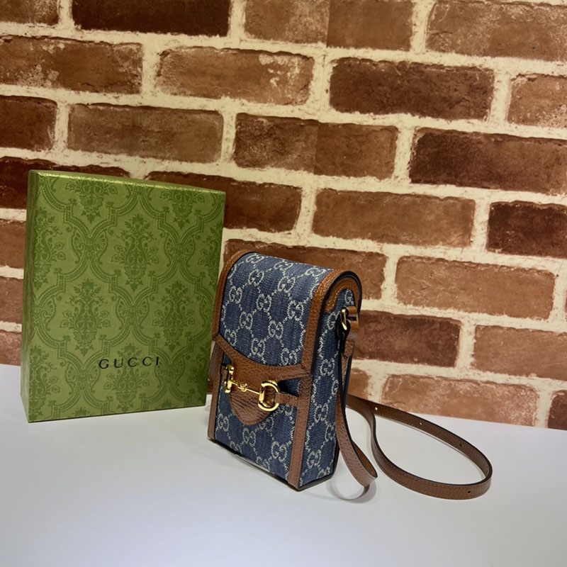 グッチ バッグ 新作 GUCCI ホースビット 1955 ミニバッグ 625615 92TCG 8375 ダークブルー&ブラウン グッチ ホースビット 人気 - 画像 (6)
