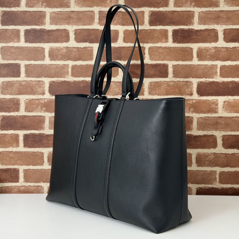 グッチ バッグ 新作 GUCCI ウェブ ストライプ付き ラージ トートバッグ 816753 AAEF6 1042 ブラック トート グッチ バッグ メンズ - 画像 (6)