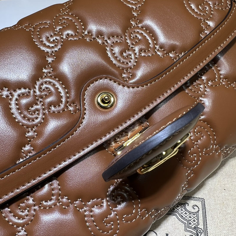 グッチ バッグ 新作 GUCCI GG MATELASSÉ SMALL SHOULDER BAG 724529 UM8HG 2535 ブラウン ブランドバッグ アウトレット - 画像 (5)