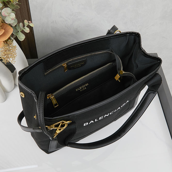 バレンシアガNAVY SMALL CABAS ネイビー スモール カバス ハンドバッグ 3399332AAME1092 ブラック ゴールド金具 バレンシアガ トートバッグ キャンバス - 画像 (2)