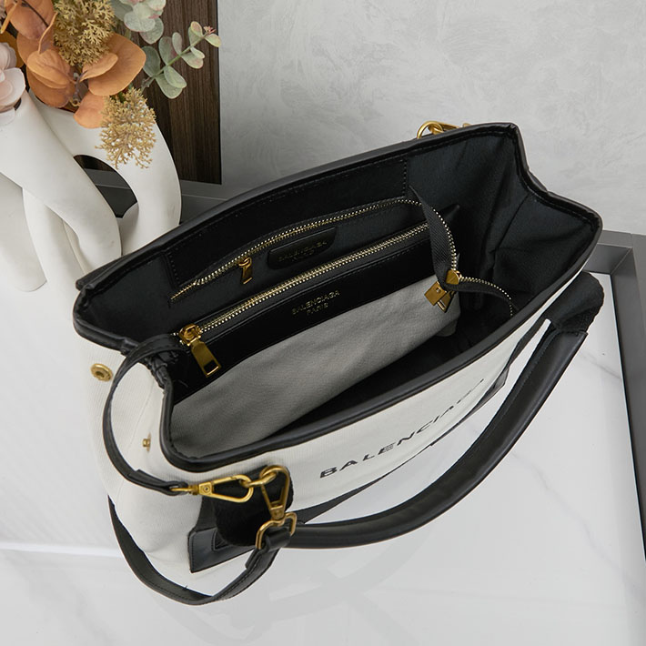 バレンシアガNAVY SMALL CABAS ネイビー スモール カバス ハンドバッグ 3399332HH3N9260 ナチュラル ゴールド金具 バレンシアガ トートバッグ キャンバス - 画像 (2)