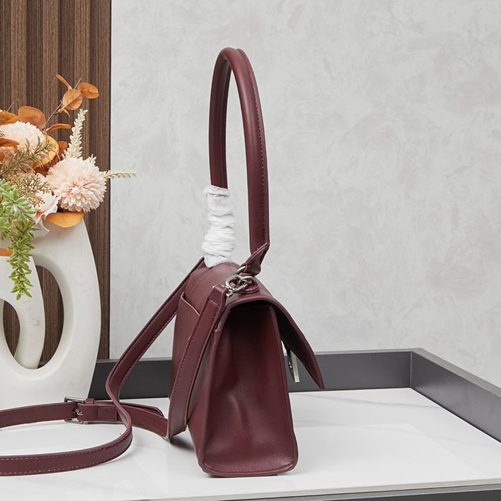 最高級 バレンシアガバッグコピー HOURGLASS スモール バッグ 5935461QJ4M6034 バーガンディ シルバー金具 バレンシアガ風 バッグ 本革 - 画像 (9)