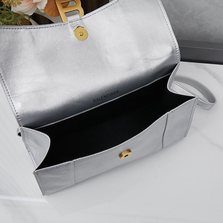 最高級 バレンシアガバッグコピー HOURGLASS スモール バッグ 5935461QJ4M8110 シルバー ゴールド金具 バレンシアガ風 ショルダーバッグ - 画像 (2)