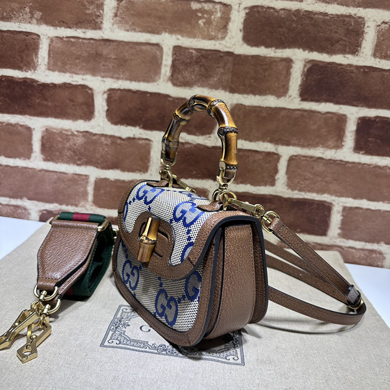グッチ バッグ 未使用品 GUCCI バンブー 1947 ミニ トップハンドルバッグ 686864 21HRG 8375 ブルー&ブラウン ハイ ブランド 一覧 - 画像 (9)