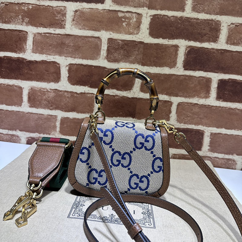 グッチ バッグ 未使用品 GUCCI バンブー 1947 ミニ トップハンドルバッグ 686864 21HRG 8375 ブルー&ブラウン ハイ ブランド 一覧 - 画像 (8)