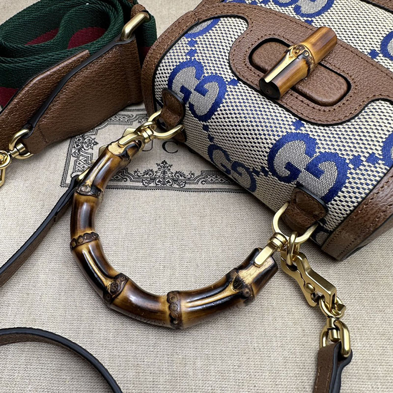グッチ バッグ 未使用品 GUCCI バンブー 1947 ミニ トップハンドルバッグ 686864 21HRG 8375 ブルー&ブラウン ハイ ブランド 一覧 - 画像 (4)