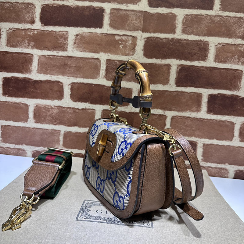 グッチ バッグ 未使用品 GUCCI バンブー 1947 スモール トップハンドルバッグ 675797 21HRG 8375 ブルー&ブラウン ハイ ブランド 一覧 - 画像 (9)