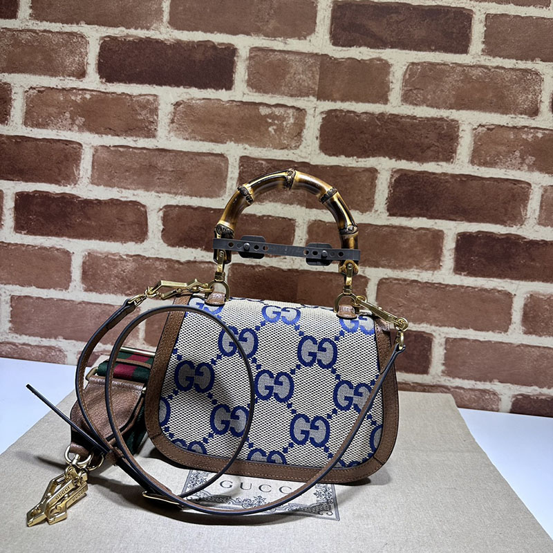 グッチ バッグ 未使用品 GUCCI バンブー 1947 スモール トップハンドルバッグ 675797 21HRG 8375 ブルー&ブラウン ハイ ブランド 一覧 - 画像 (8)