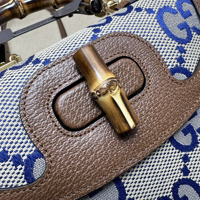 グッチ バッグ 未使用品 GUCCI バンブー 1947 スモール トップハンドルバッグ 675797 21HRG 8375 ブルー&ブラウン ハイ ブランド 一覧 - 画像 (6)