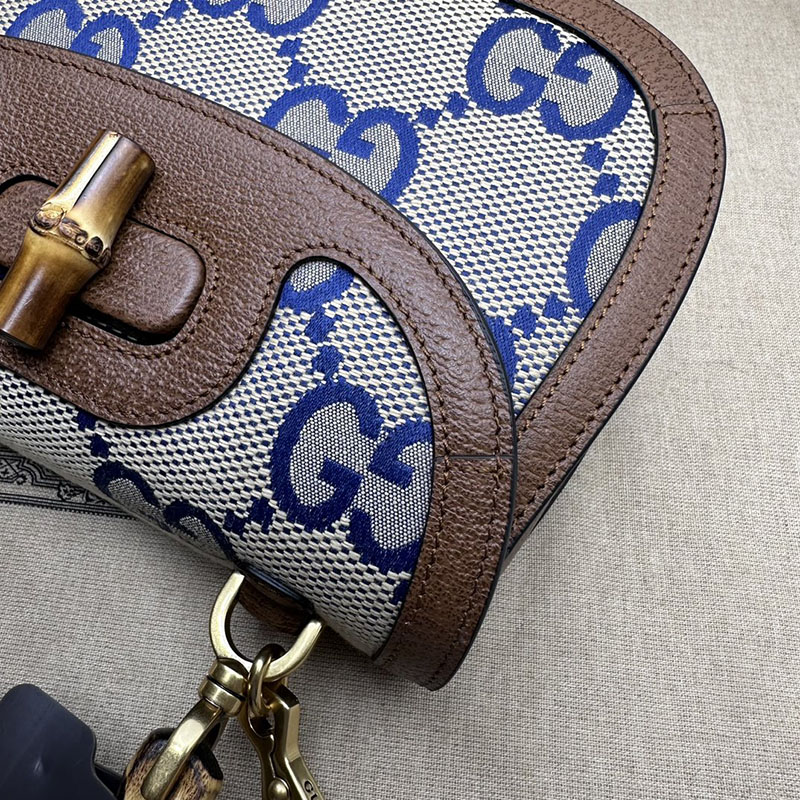 グッチ バッグ 未使用品 GUCCI バンブー 1947 スモール トップハンドルバッグ 675797 21HRG 8375 ブルー&ブラウン ハイ ブランド 一覧 - 画像 (5)