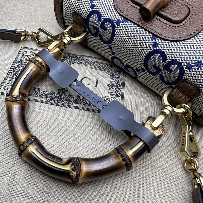 グッチ バッグ 未使用品 GUCCI バンブー 1947 スモール トップハンドルバッグ 675797 21HRG 8375 ブルー&ブラウン ハイ ブランド 一覧 - 画像 (4)