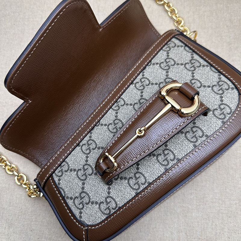 グッチ バッグ 未使用品 GUCCI ホースビット 1955 ミニ ショルダーバッグ 774209 92TCG 9758 ベージュ&ダークブラウン ハイブランド レディース - 画像 (4)